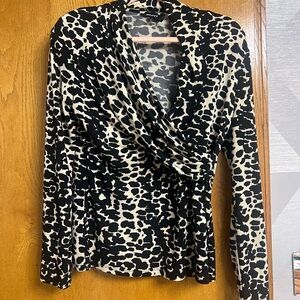 DKNYC Black and Cream Animal Print Blouse